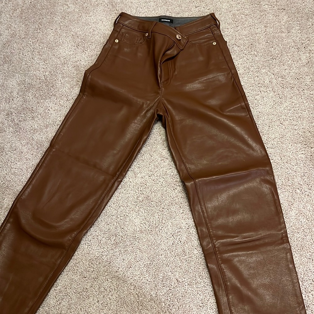 Express brown leather cropped pants